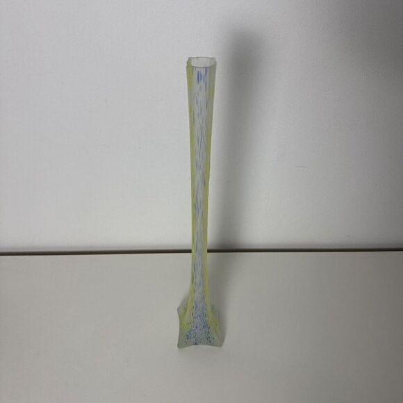 Hand-Blown Glass Bud Vase With Yellow & Blue Speckled Pattern - Picture 3 of 4